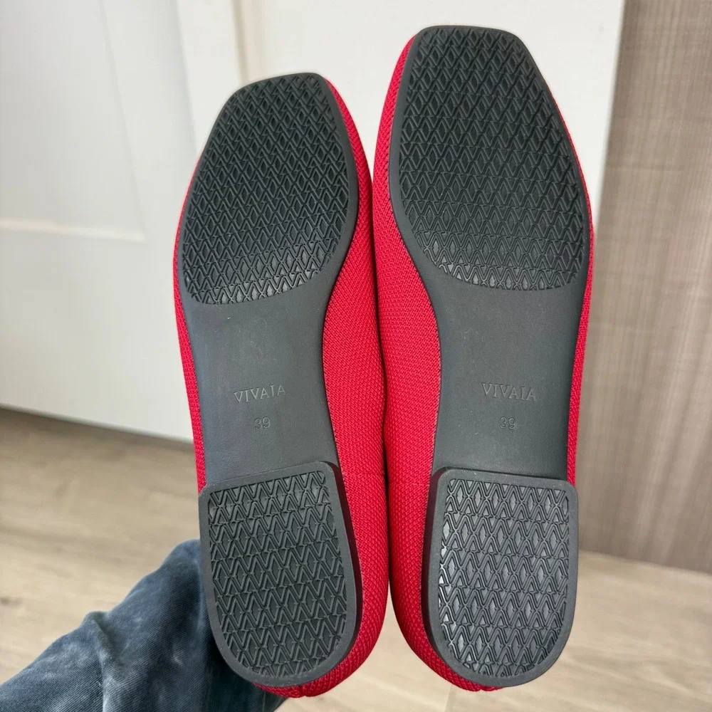 NEW Vivaia Ruby Red Square-Toe Lace Up Mary Janes Miley Flats Knit Size 39